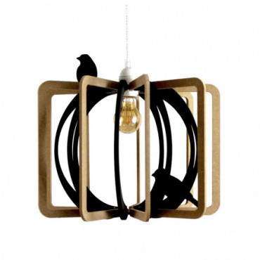 Lustre Design Bois Cage Aux Oiseaux Kit Cable Noir Et Rosace Métal