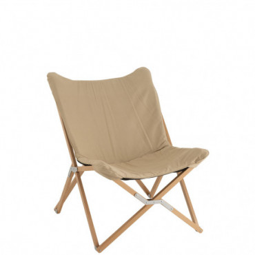 Chaise Lounge Pliable Textile/Bois Beige