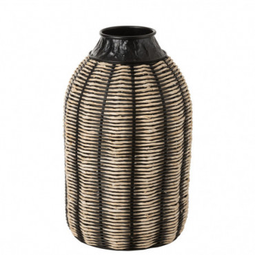 Vase Decore Corde/Rotin Noir/Naturel