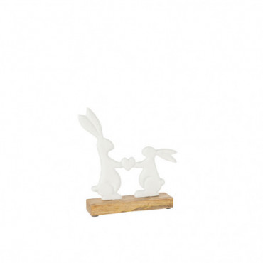 Lapins Couple Coeur Bois De Manguier/Metal Blanc/Naturel