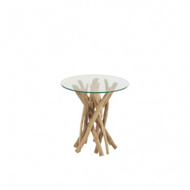 Table De Salon Branches Teck Naturel/Verre Grande Taille