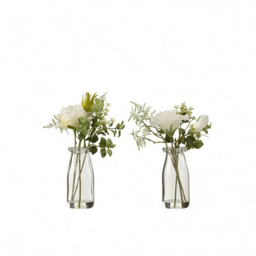 Bouquet Roses/Eustomes Dans Vase + Eau Artificielle Plastique...