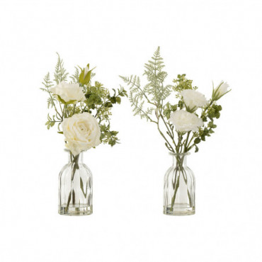 Bouquet Roses/Eustomes Dans Vase + Eau Artificielle Plastique...