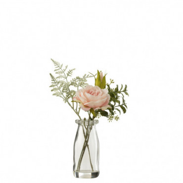 Bouquet De Roses Dans Vase + Zeau Artificielle Plastique Vert/Rose...