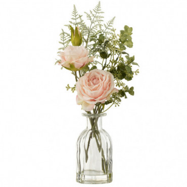 Bouquet De Roses Dans Vase + Zeau Artificielle Plastique Vert/Rose...
