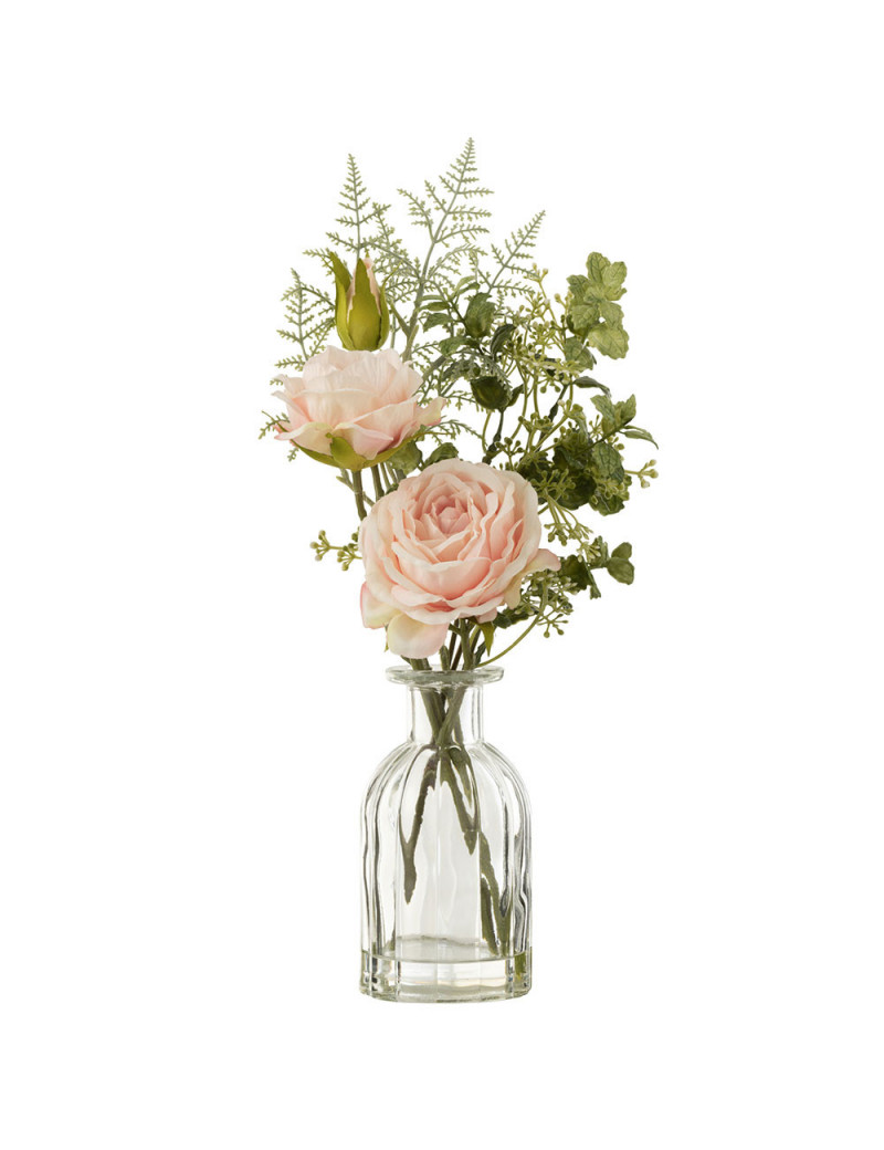 Bouquet De Roses Dans Vase + Zeau Artificielle Plastique Vert/Rose