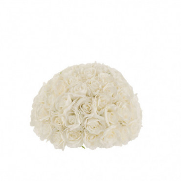 Boule De Fleurs 1/2 Rose Plastique Blanc Taille Moyenne