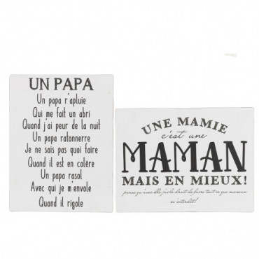 Pancarte Texte Papa Maman Metal Blanc/Noir Assortiment de 2