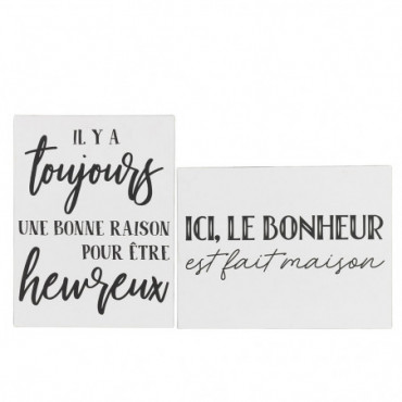 Pancarte Texte Heureux Bonheur Metal Blanc/Noir Assortiment de 2