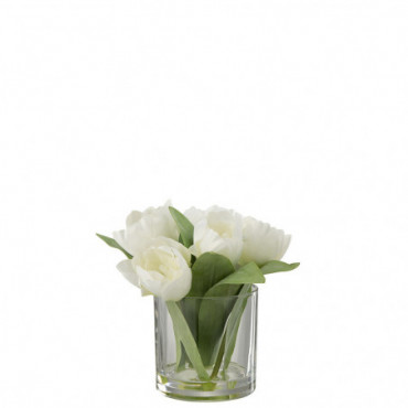 Tulipes En Vase Rond Plastique Verre Blanc Petite Taille