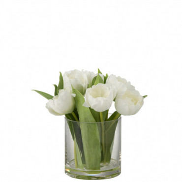 Tulipes En Vase Rond Plastique Verre Blanc Grande Taille