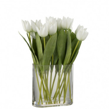 Tulipes En Vase Ovale Plastique Verre Blanc