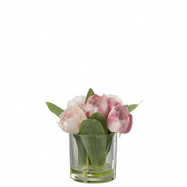 Tulipes En Vase Rond Plastique Verre Rose Petite Taille