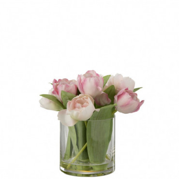 Tulipes En Vase Rond Plastique Verre Rose Grande Taille