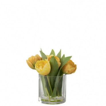 Tulipes En Vase Rond Plastique Verre Jaune Petite Taille