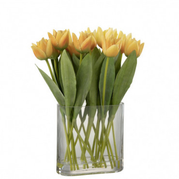 Tulipes En Vase Ovale Plastique Verre Jaune