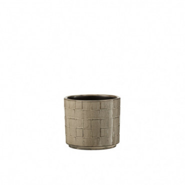 Cache-Pot Carre Ceramique Beige/Gris Petite Taille