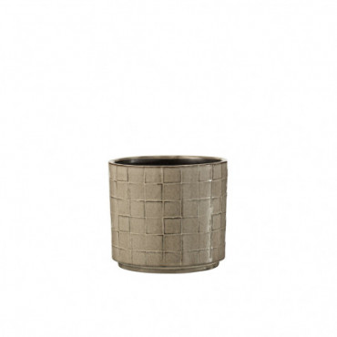 Cache-Pot Carre Ceramique Beige/Gris Taille Moyenne
