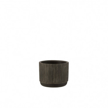 Cache-Pot Lignes Ceramique Noir/Marron Petite Taille
