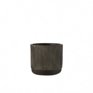 Cache-Pot Lignes Ceramique Noir/Marron Taille Moyenne