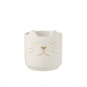 Cache-Pot Chaton Ciment Blanc Or Taille Moyenne
