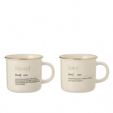 Mug Message Love Friend Ceramique Or Assortiment de 2