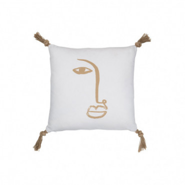 Coussin Visage Carre Polyester Blanc