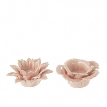 Photophore Fleur En Ceramique Rose Assortiment de 2