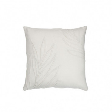 Coussin Feuilles Fines Carre Polyester Blanc
