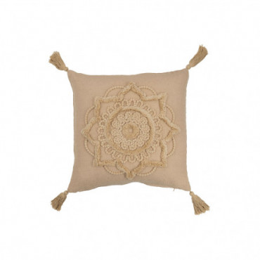 Coussin Fleur Floches Polyester Beige