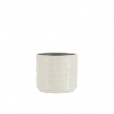 Cache-Pot Brillant Carre Ceramique Blanc Taille Moyenne