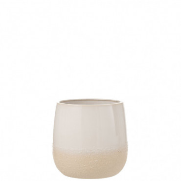 Cache-Pot Pot Maru Ceramique Beige Blanc Taille Moyenne