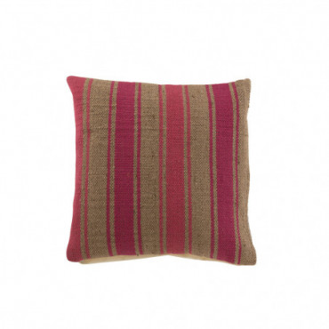 Coussin Carre Anna Grosse Rayure Jute Rose
