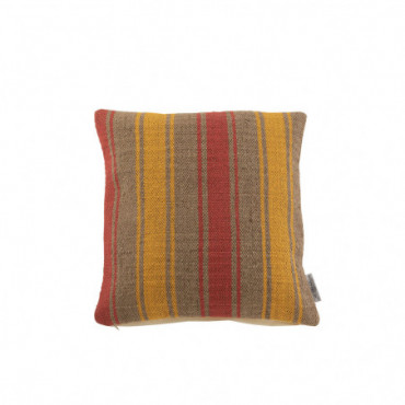 Coussin Carre Anna Grosse Rayure Jute Rouge / Jaune