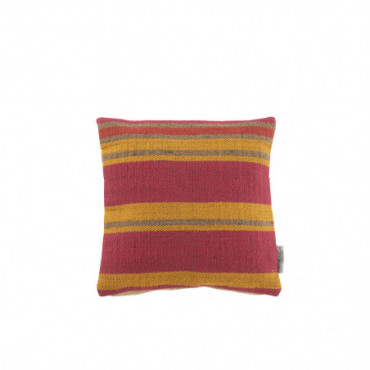 Coussin Carre Anna Grosse Rayure Jute Mix Couleur