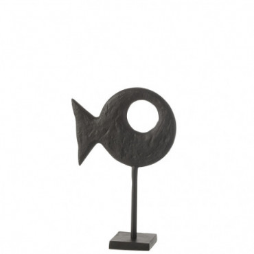 Figurine Poisson Sur Pied Aluminium Noir Grande Taille