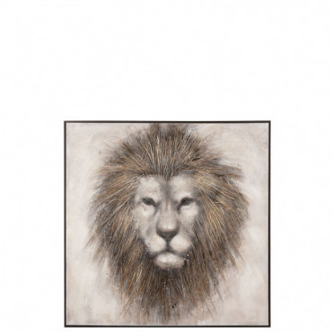 Peinture Lion Canevas/Bois Marron