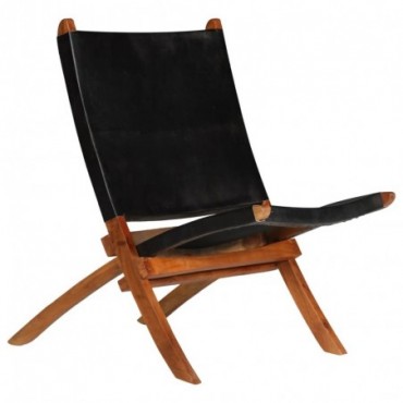 Chaise relax en cuir véritable Noir 59x72x79cm