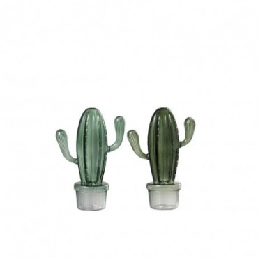 Vase Cactus + Pot Verre Mix Vert (Assortiment de 2)