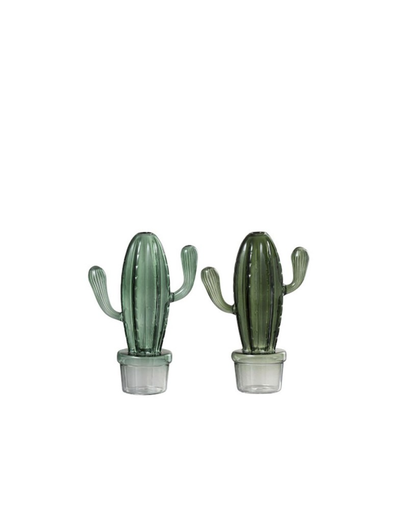 Vase Cactus + Pot Verre Mix Vert (Assortiment de 2)